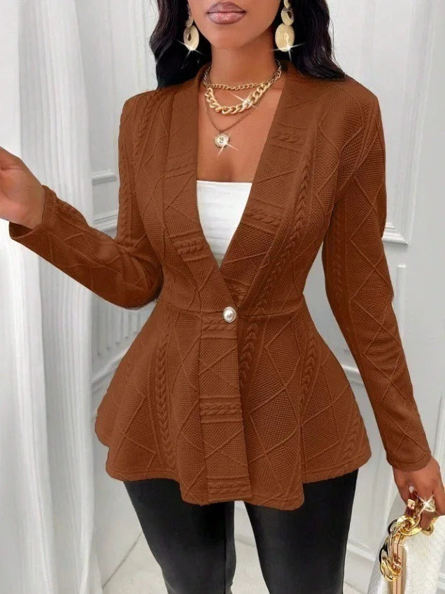 Textured Cable-Knit Peplum Blazer Jumper Jacket