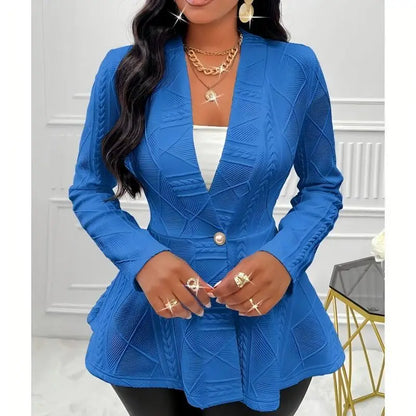 Textured Cable-Knit Peplum Blazer Jumper Jacket