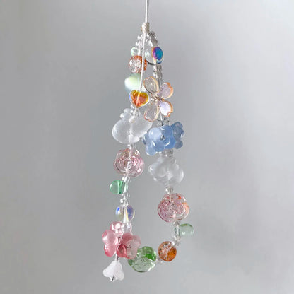 Flower Phone Charm - Fairycore Beaded Strap with Iridescent Accents