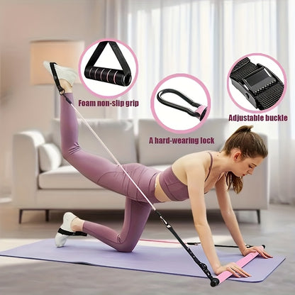 Estação de Treino Portátil: Kit Pilates 12 Peças, Barra de Aço Inoxidável e 4 Elásticos de TPE (Carga Máx. 72kg)