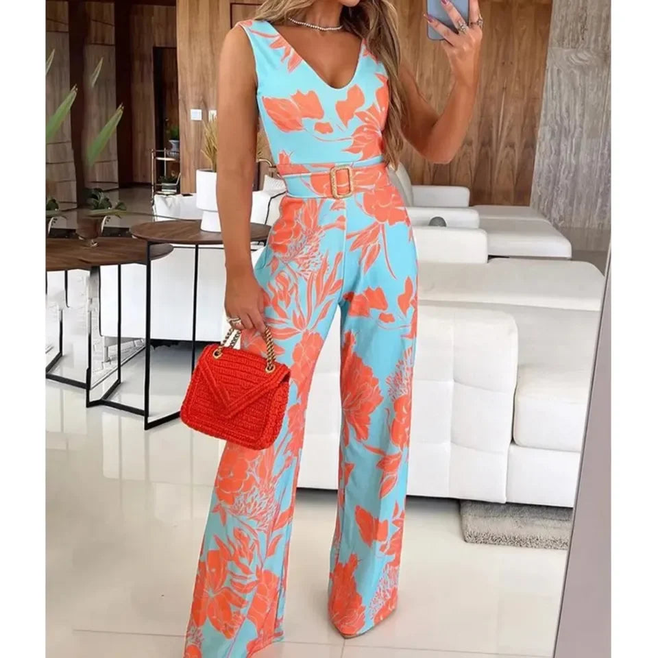 Isla Magenta Tropical Floral Wide-Leg Jumpsuit