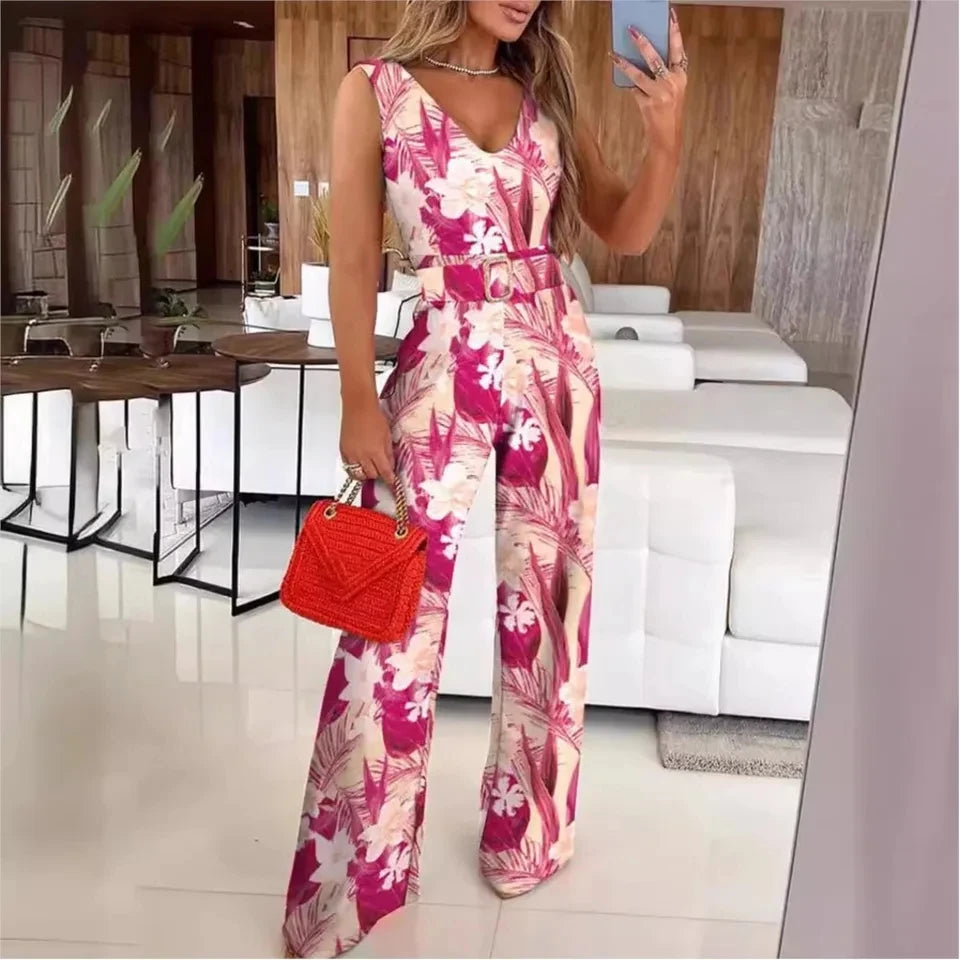 Isla Magenta Tropical Floral Wide-Leg Jumpsuit