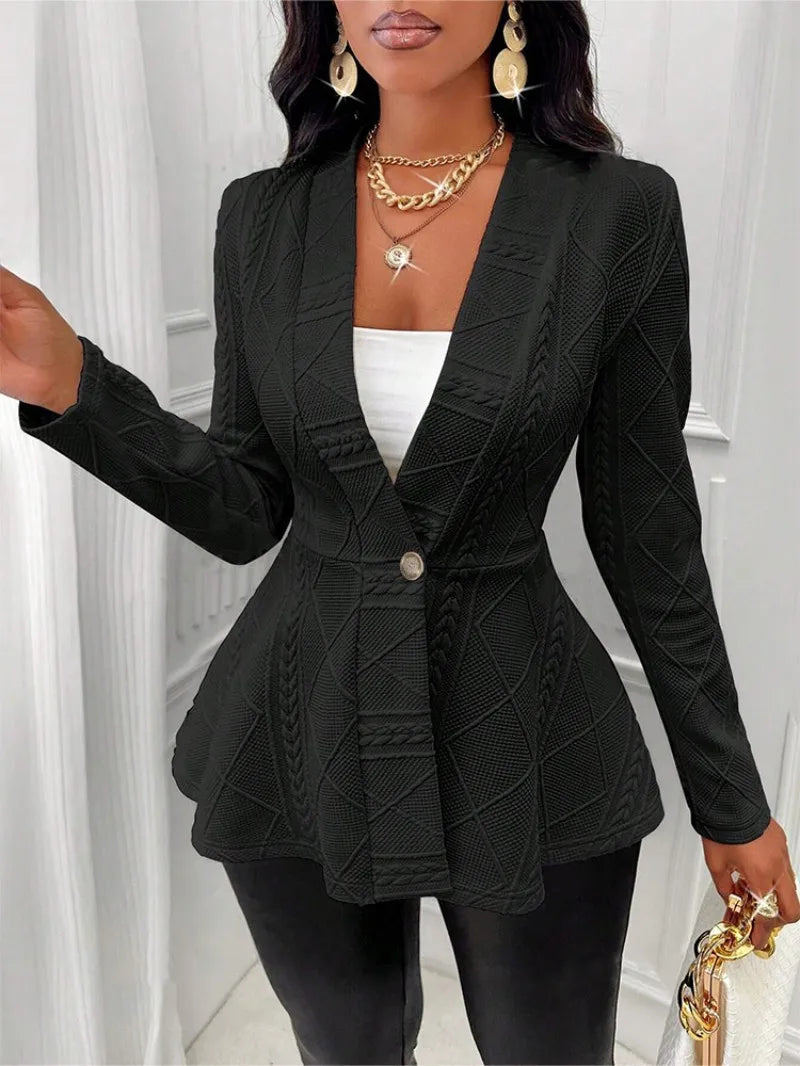 Textured Cable-Knit Peplum Blazer Jumper Jacket
