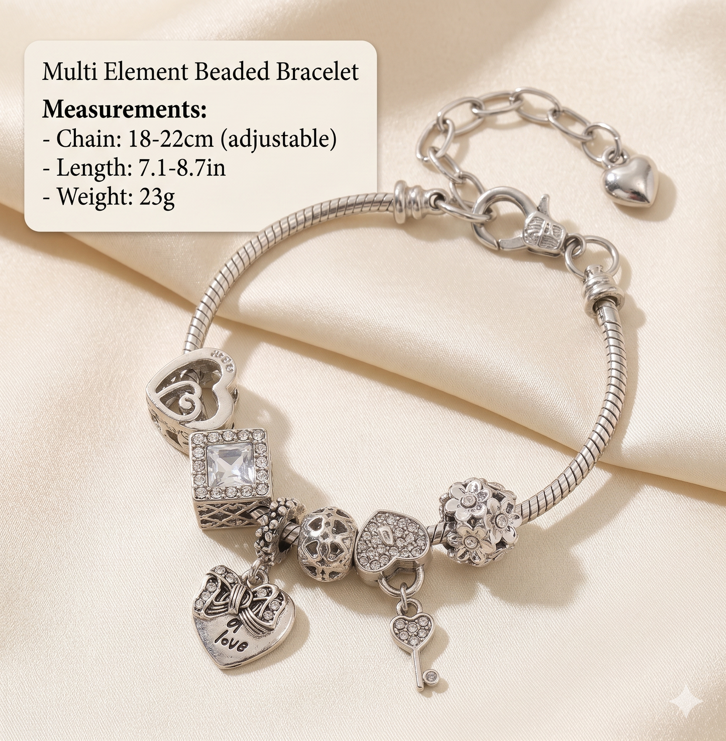 Adelia's Heart & Key Multi-Element Bracelet