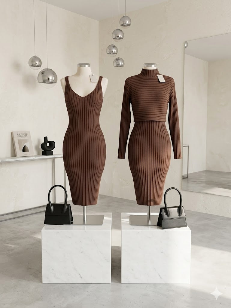 Stripe Long-Sleeved Top with Matching Skirt Set for Women - Stylish Two-Piece Outfit