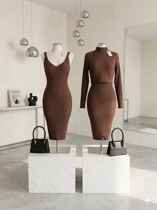 Stripe Long-Sleeved Top with Matching Skirt Set for Women - Stylish Two-Piece Outfit