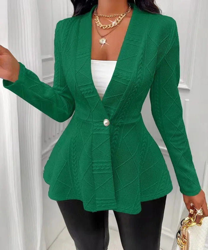 Textured Cable-Knit Peplum Blazer Jumper Jacket