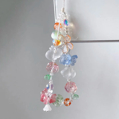 Flower Phone Charm - Fairycore Beaded Strap with Iridescent Accents