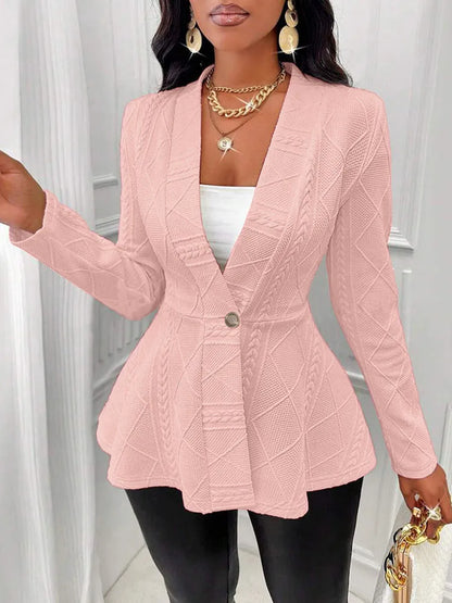 Textured Cable-Knit Peplum Blazer Jumper Jacket
